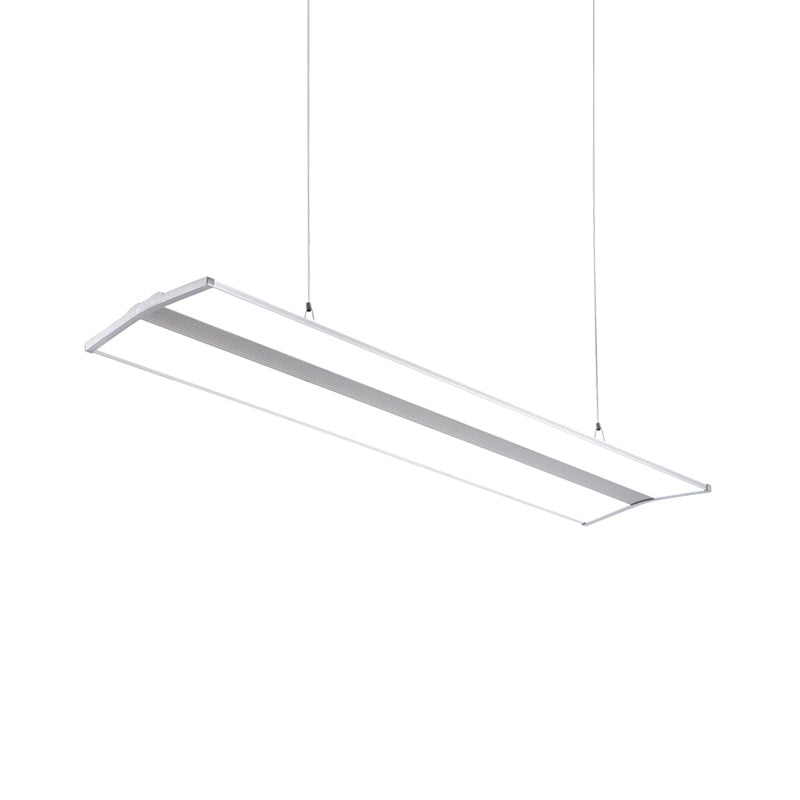 Modern Metal LED Pendant Lighting, Silver Rectangular Hanging Ceiling Lamp with White Acrylic Diffuser - 23.5"/47" Wide