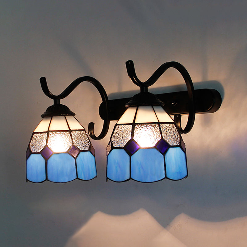 Stained Glass Tiffany Wall Sconce With 2 Light Heads In Multi-Color Options - Ideal For Bathrooms