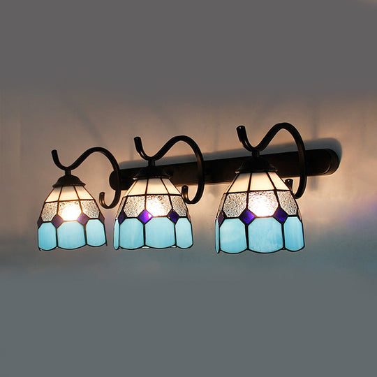 Rustic Loft Stained Glass Dome Sconce - 3-Light Wall Mount In Various Colors For Bathroom Light Blue