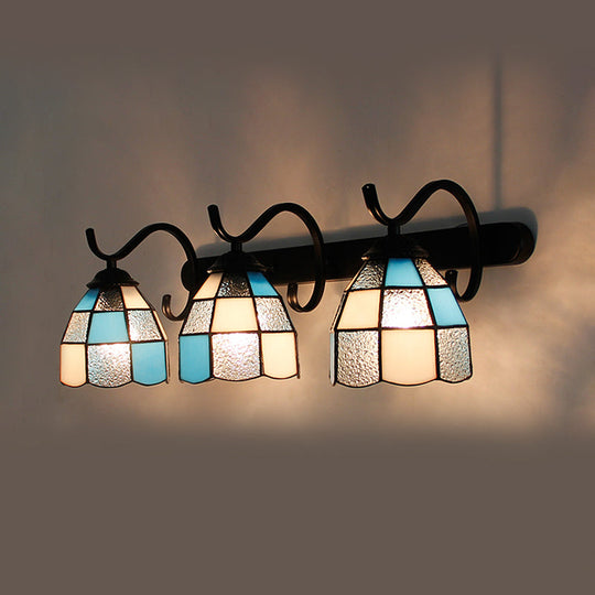 Rustic Loft Stained Glass Dome Sconce - 3-Light Wall Mount In Various Colors For Bathroom Clear