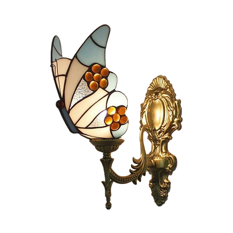 Lodge-Style Blue Butterfly Wall Sconce: Stained Glass Kitchen Lighting