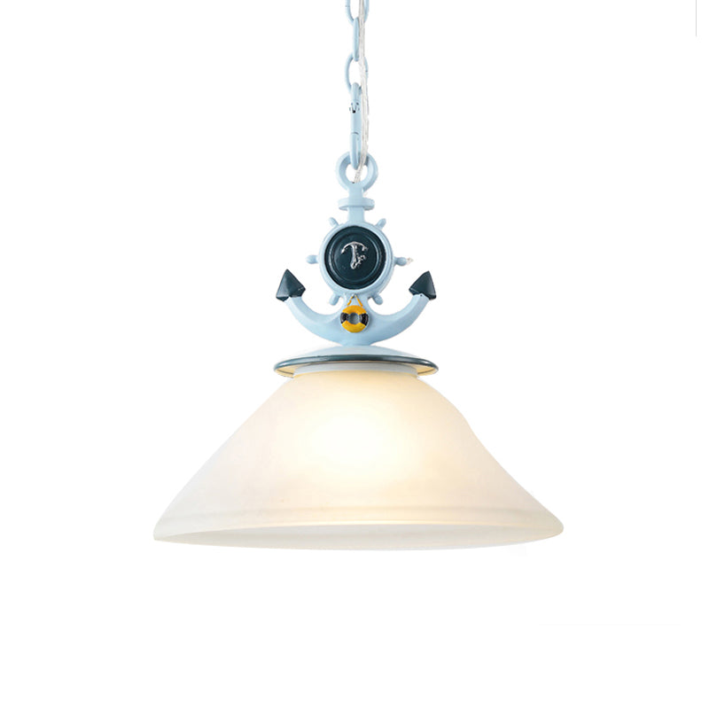 Nautical Blue Pendant Lamp For Restaurant Cafes: Metal & Frosted Glass Hanging Light / A