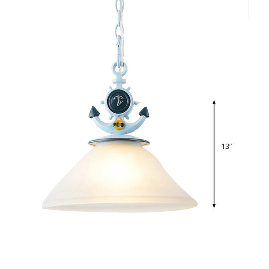 Nautical Blue Pendant Lamp For Restaurant Cafes: Metal & Frosted Glass Hanging Light