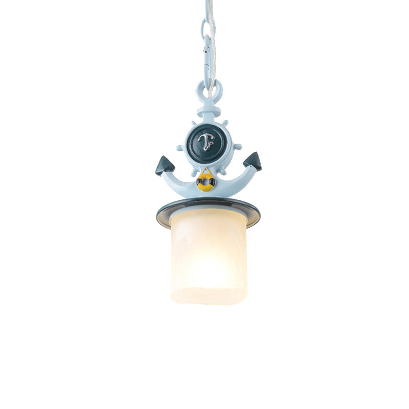 Nautical Blue Pendant Lamp For Restaurant Cafes: Metal & Frosted Glass Hanging Light