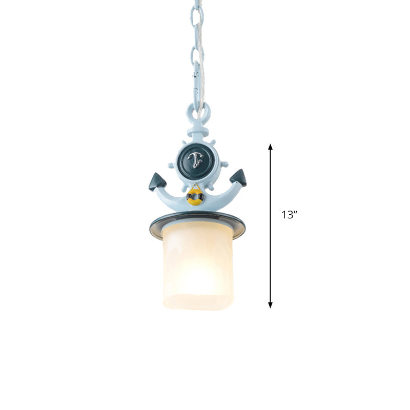 Nautical Blue Pendant Lamp For Restaurant Cafes: Metal & Frosted Glass Hanging Light