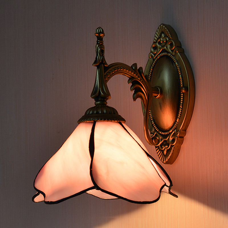 Stained Glass Pink Flower Wall Sconce Lamp - Beautifully Designed For Bedroom Lighting