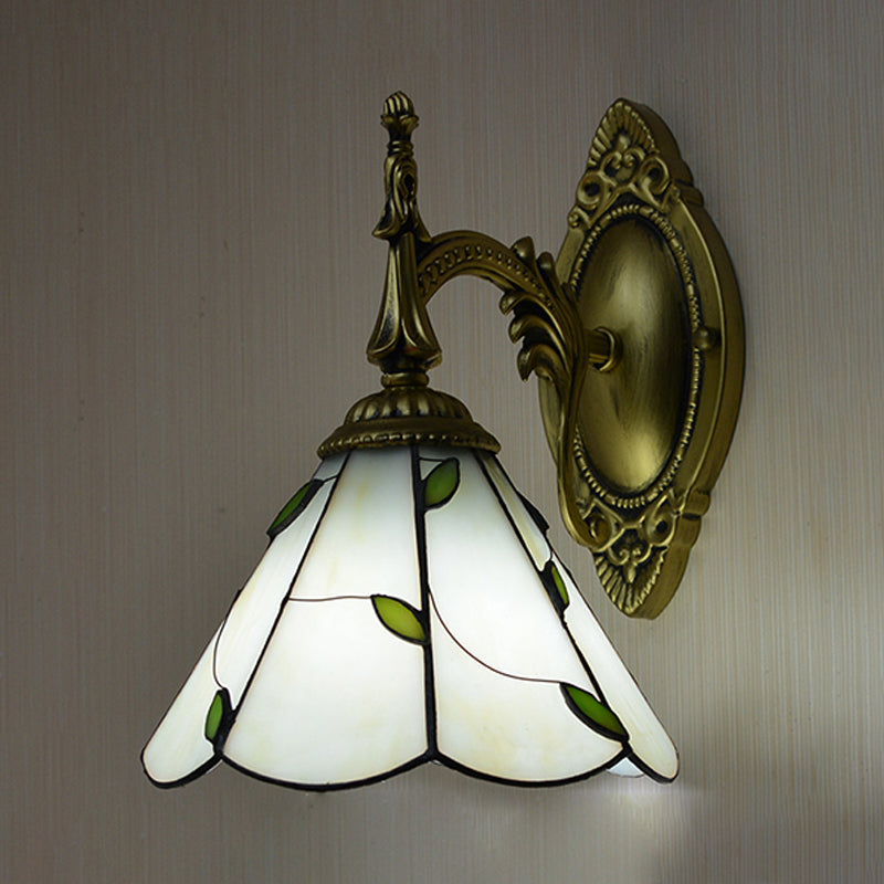 White Stained Glass Leaf Wall Mount Light - Elegant Bedroom Lighting
