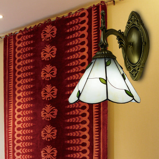 White Stained Glass Leaf Wall Mount Light - Elegant Bedroom Lighting