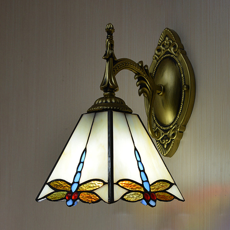 Dragonfly Stained Glass Wall Sconce - Decorative Mount Lamp Beige