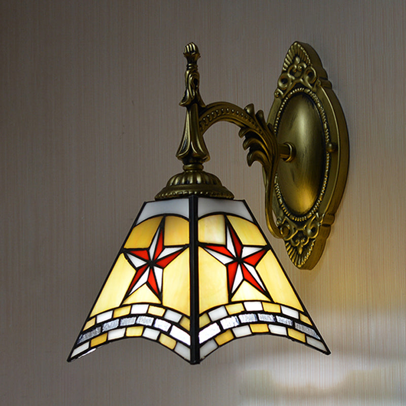 Handmade Stained Glass Star Sconce Lamp - 1 Light Mission Wall Lighting For Corridor Beige