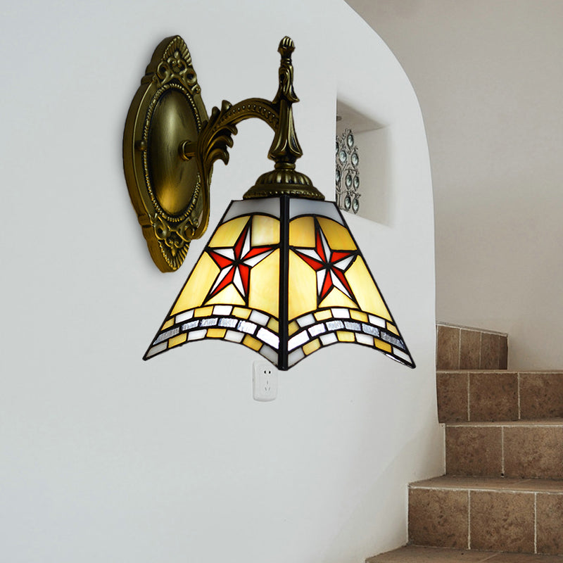 Handmade Stained Glass Star Sconce Lamp - 1 Light Mission Wall Lighting For Corridor