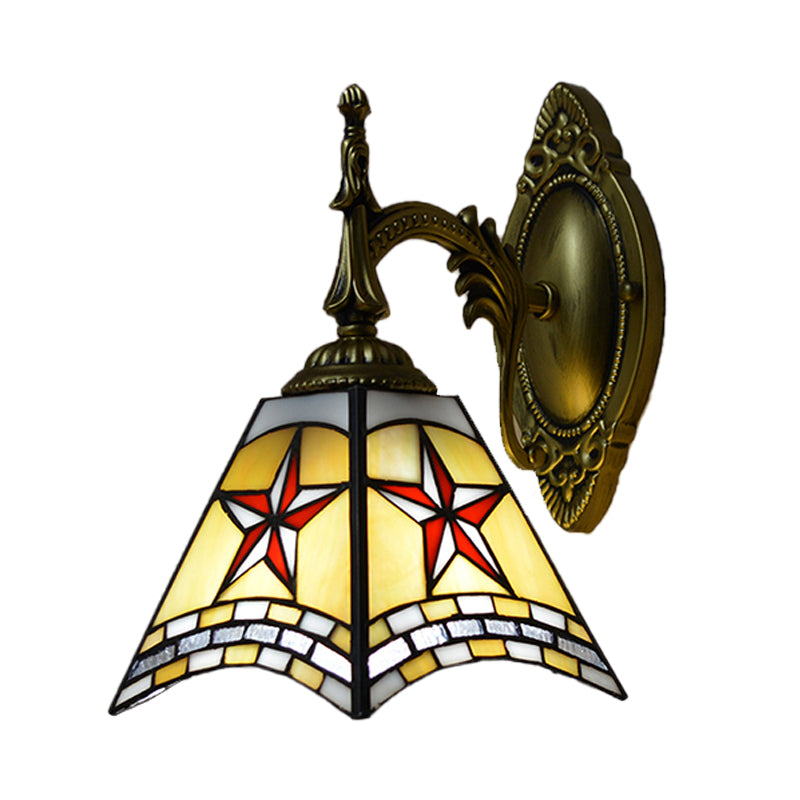 Handmade Stained Glass Star Sconce Lamp - 1 Light Mission Wall Lighting For Corridor