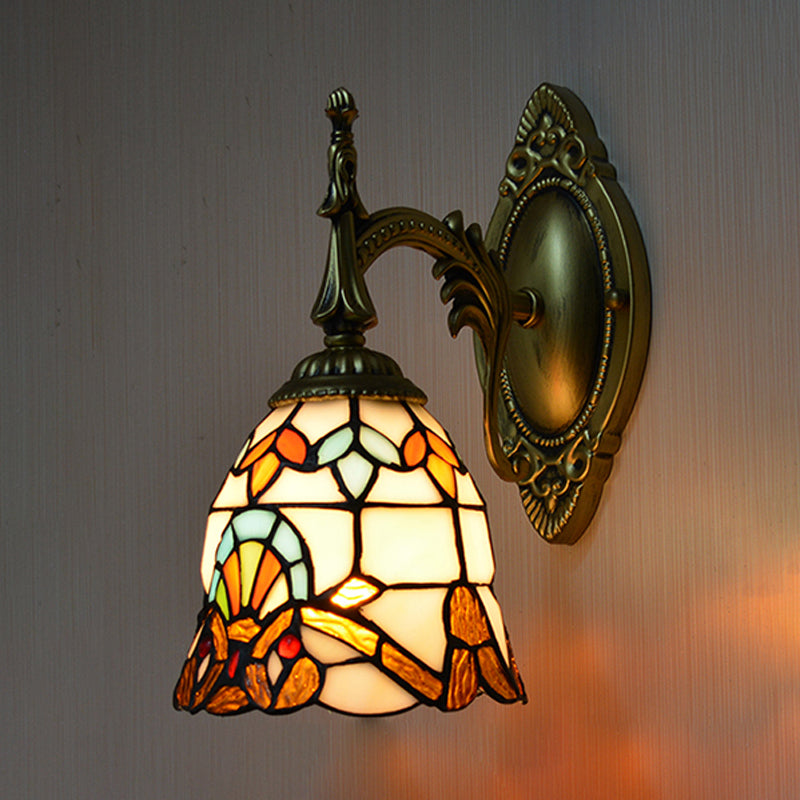 Baroque-Style Stained Glass Bell Sconce Wall Light: Bedside Lighting Fixture Beige
