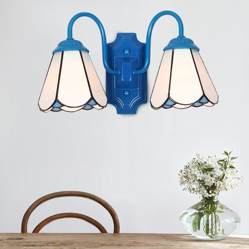 Tiffany White Glass Cone Wall Light Fixture - Blue Sconce Lighting For Living Room