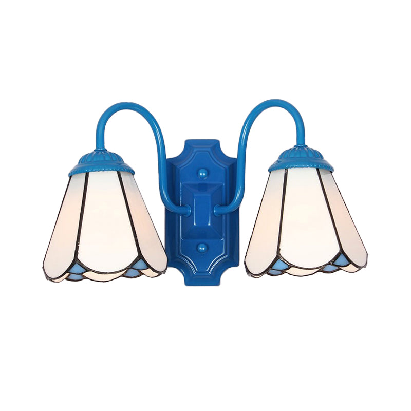 Tiffany White Glass Cone Wall Light Fixture - Blue Sconce Lighting For Living Room