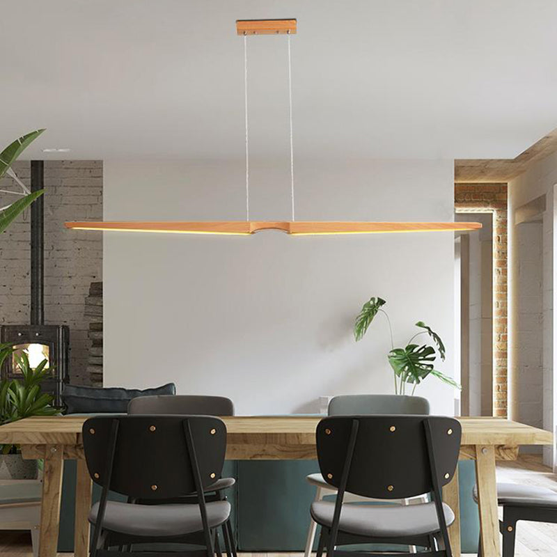 Minimalist Linear Wooden Pendant Led Light Fixture For Office Ceiling
