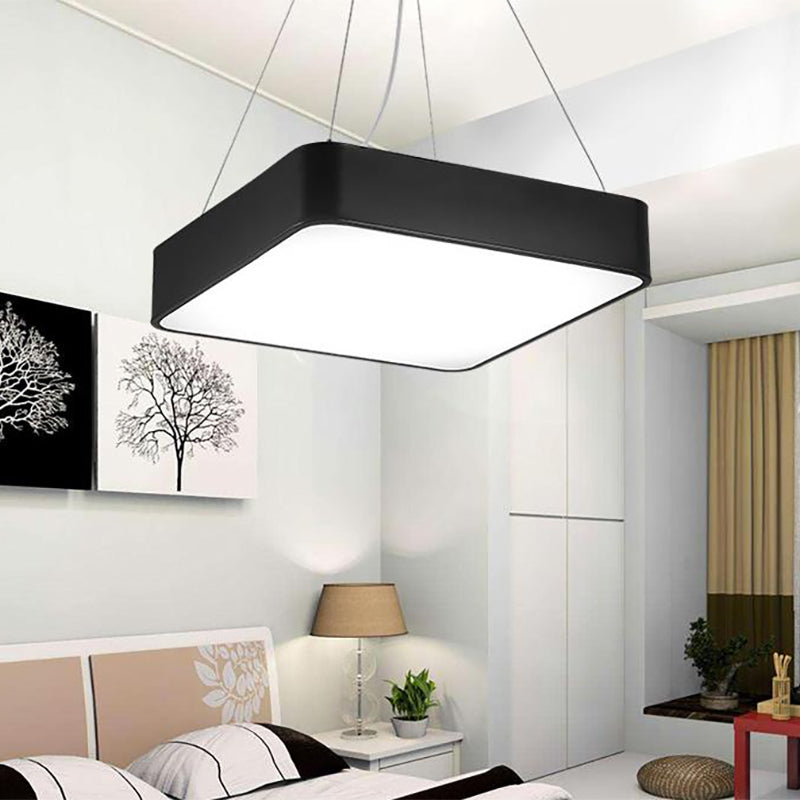 Modern LED Metal Square Pendant Ceiling Lamp - 14"/18"/23.5" Wide - Black/Silver Finish with Recessed Diffuser