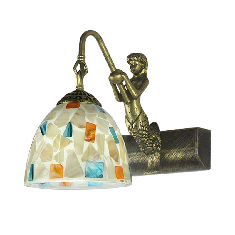 Tiffany Shell Bowl Wall Sconce With Mermaid Backplate