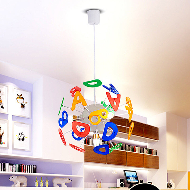 Colorful Kids Globe Ceiling Pendant Light With 4 Plastic Lights For Nursing Room White / Letter