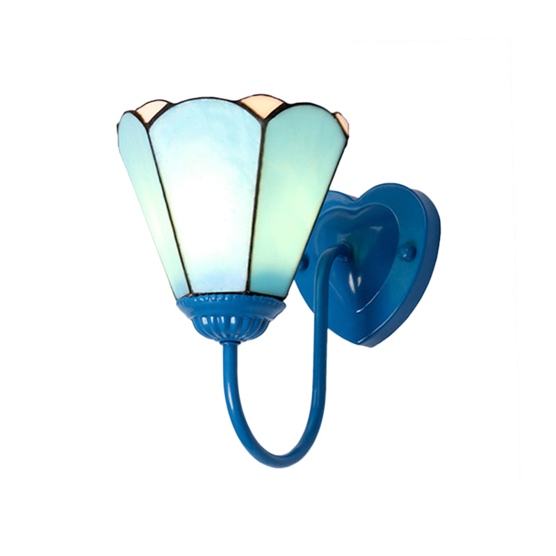 Mediterranean White/Gold/Blue Sconce Wall Light Fixture With Lily Blue Glass Shade