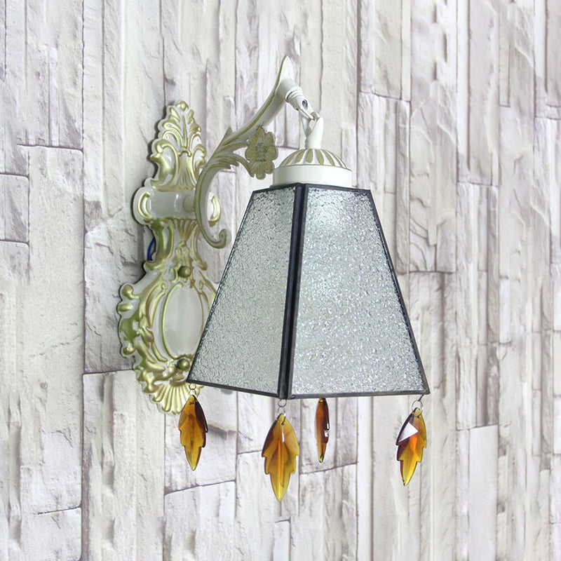 Tiffany Style Geometric Wall Sconce With Stained Glass & Leaf Pendant Clear