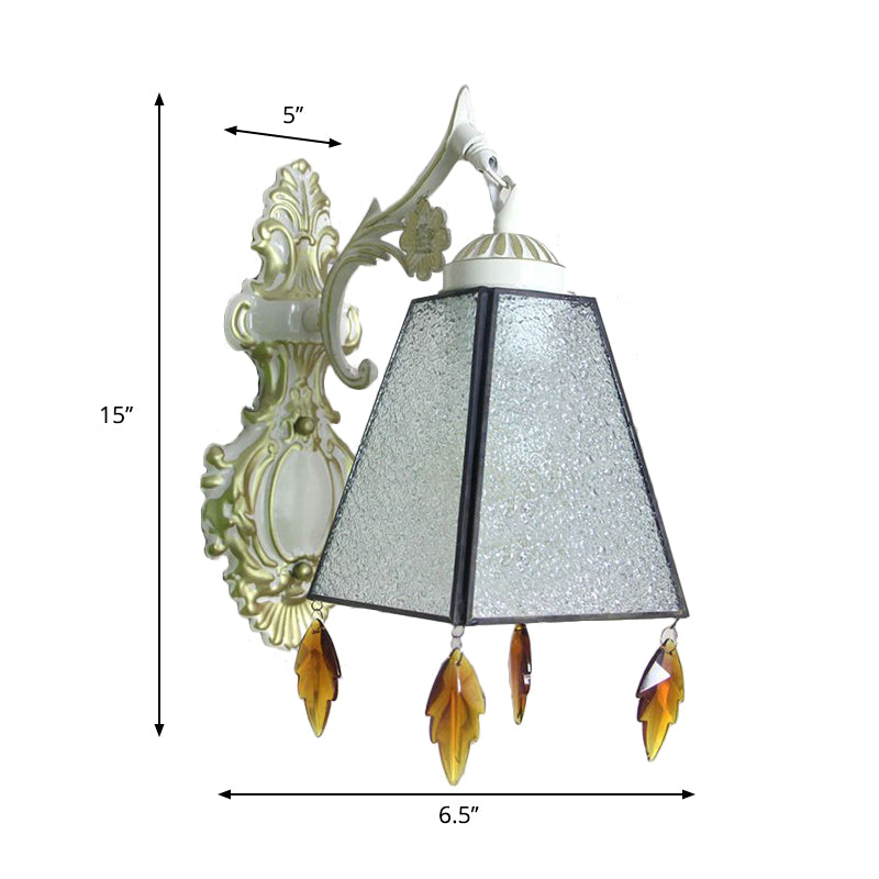 Tiffany Style Geometric Wall Sconce With Stained Glass & Leaf Pendant