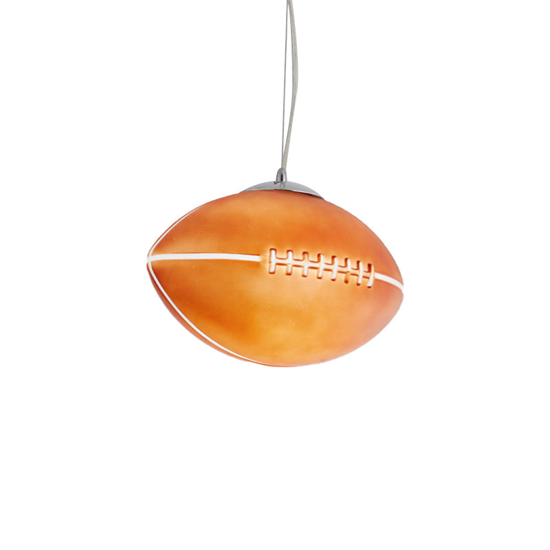 Sporty Glass Rugby Pendant Light: Kids Bedroom Hanging Light In Brown