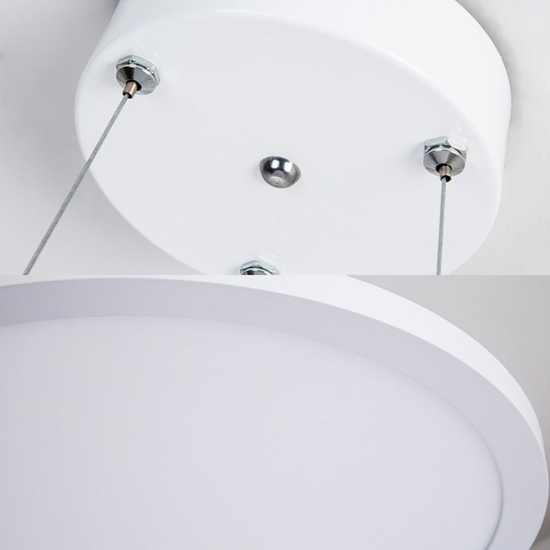 Modern Metal LED White Ceiling Pendant Light - 16"/19.5" Wide Plate - Office Lighting with Remote Control & Stepless Dimming