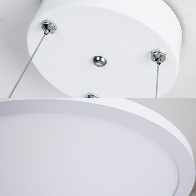 16/19.5 Wide Plate Hanging Lamp - Modern Metal Led White Ceiling Pendant Light For Office Remote