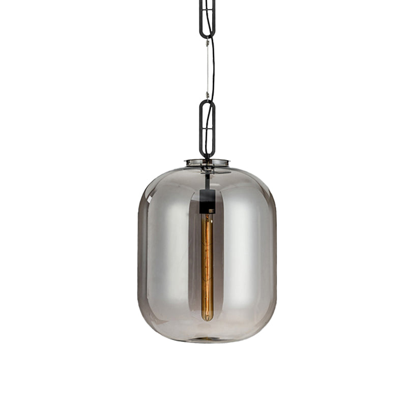 Modernist Glass Shade Oval Pendant Light Fixture for Bedroom, 1 Light, Amber/Smoke Gray, 10"/14" W