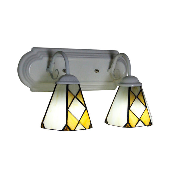 Stained Glass Wall Sconce With 2 Rustic Vintage Heads For Beige Bathroom Lighting