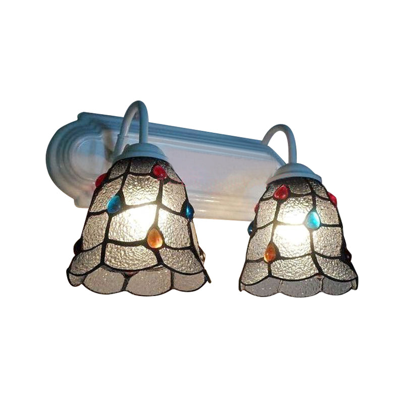 Tiffany Style White Dimpled Glass Bell Wall Sconce With 2 Heads - Perfect For Bedroom Lighting