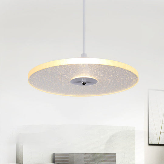 Modern Crystal Round Pendant Lighting - 12"/16" Wide, 1 Light LED White Hanging Lamp for Living Room