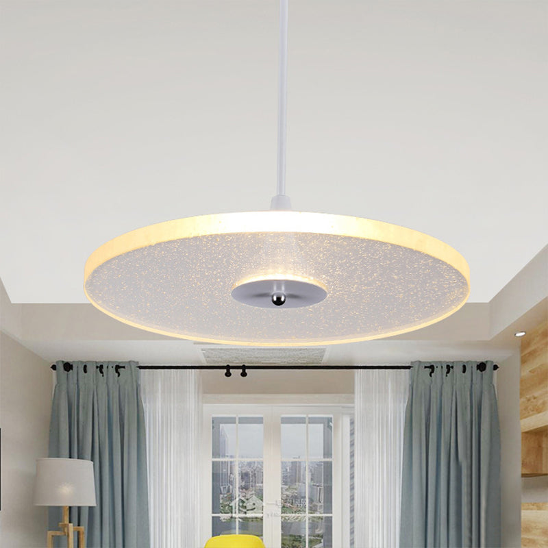 Modern Crystal Round Pendant Lighting - 12"/16" Wide, 1 Light LED White Hanging Lamp for Living Room