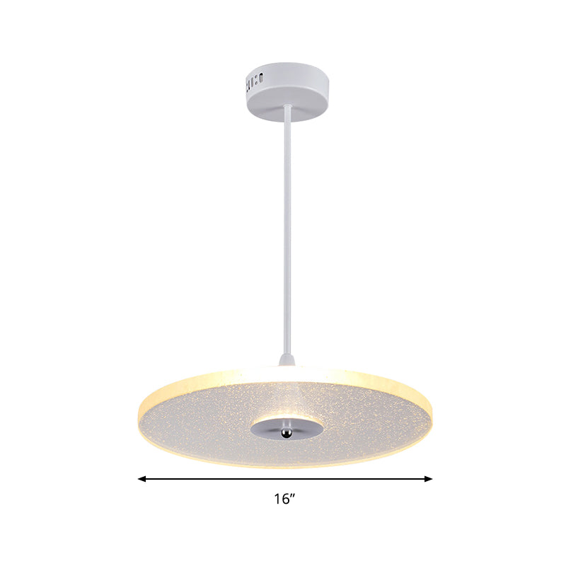 Modern Crystal Round Pendant Lighting - 12"/16" Wide, 1 Light LED White Hanging Lamp for Living Room