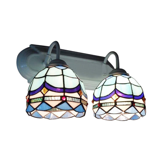 Blue Baroque Wall Lighting With Stained Glass Shade - 2 Head Sconce Light For Living Room