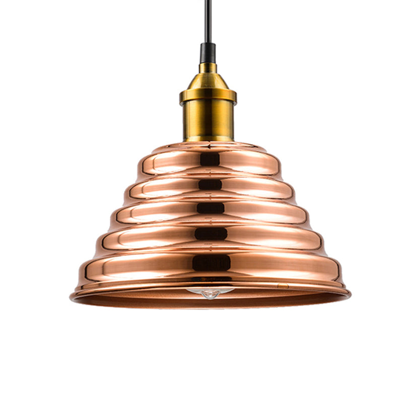 Modern Metal Ribbed Cone Shade Ceiling Pendant Light