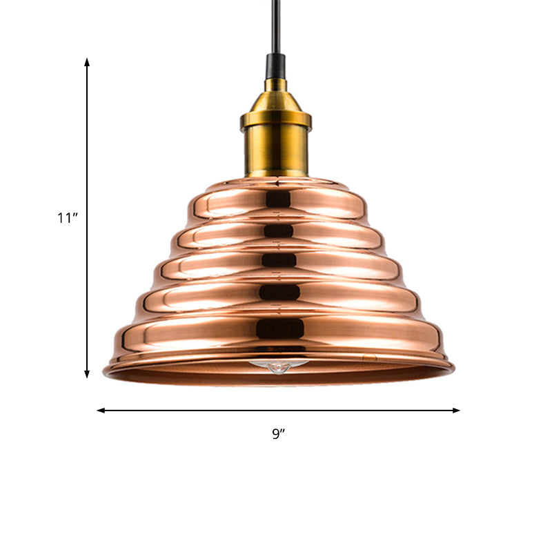 Modern Metal Ribbed Cone Shade Ceiling Pendant Light