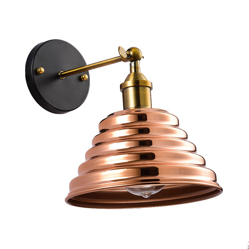 Rose Gold Ribbed Metal Wall Sconce - Contemporary 1 Light Lamp