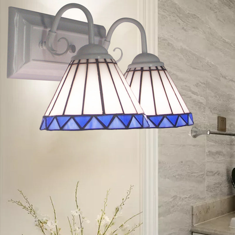 Tiffany Style White Glass Cone Sconce Light - Wall Mount Lighting For Bedroom