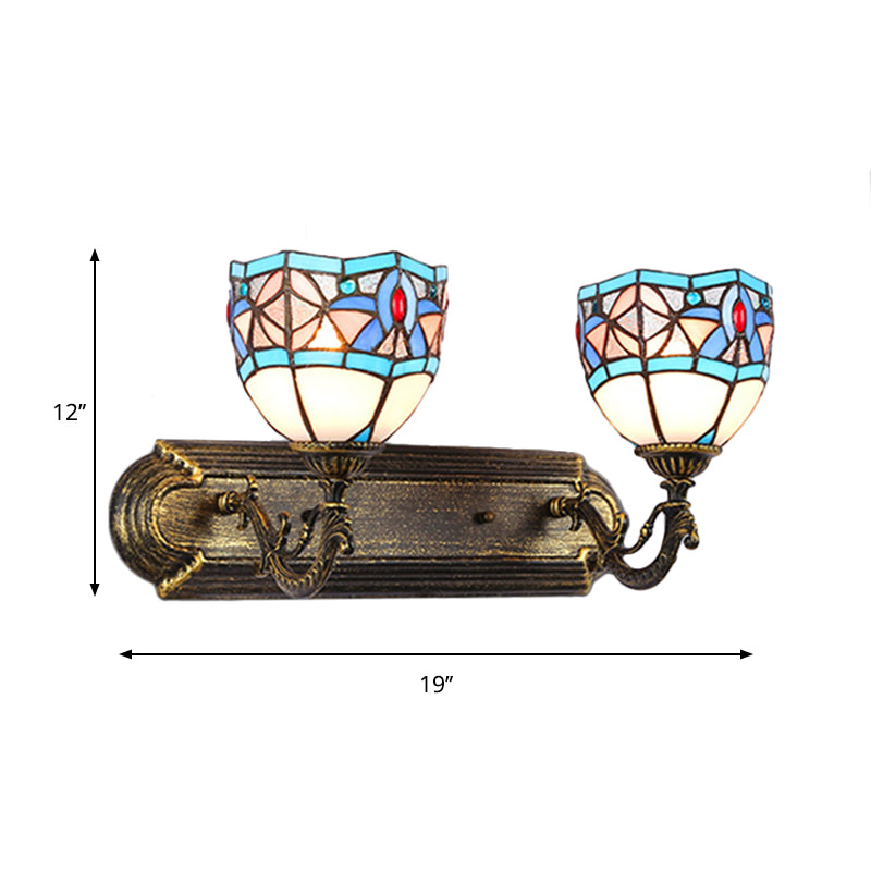 Tiffany Vintage Stained Glass Wall Lamp With 2 Blue Sconces For Living Room