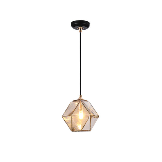 Modern Geometric Glass Pendant Light - 1 Light Grey/Amber Hanging Fixture