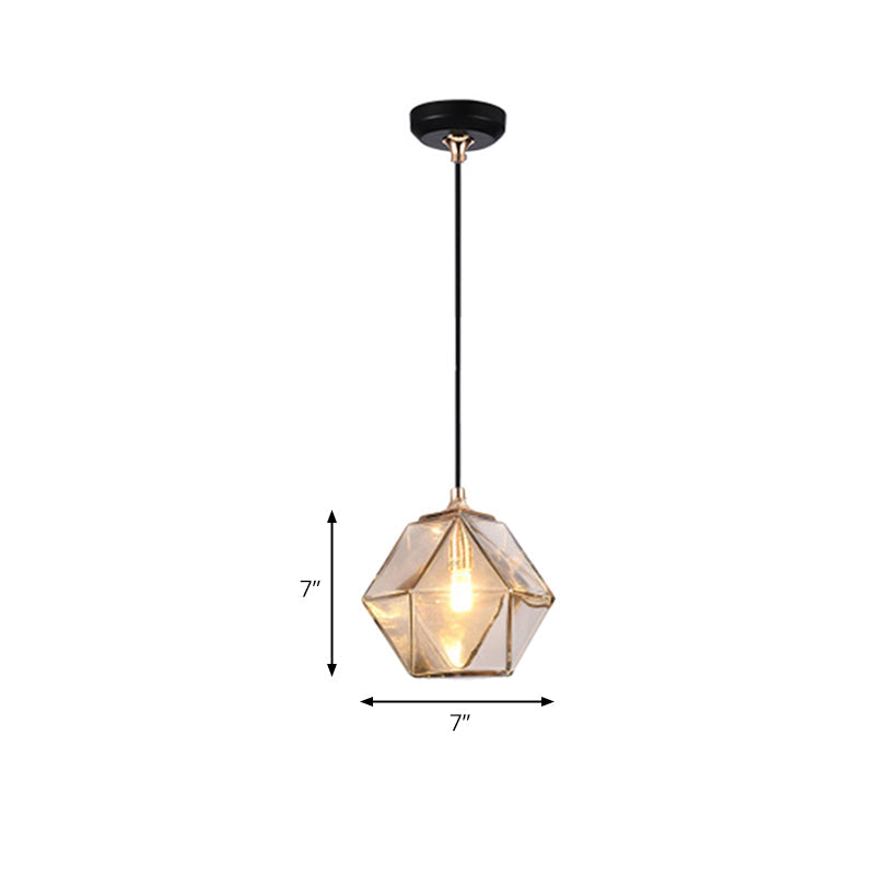 Modern Geometric Glass Pendant Light - 1 Light Grey/Amber Hanging Fixture