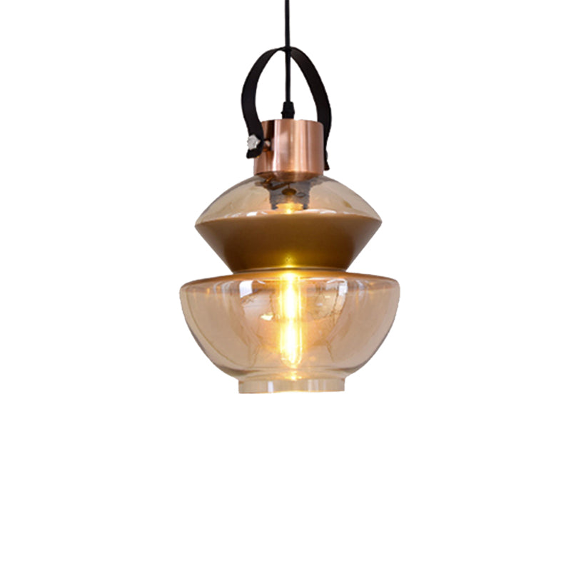 Modernist 1-Light Gourd/Cone Glass Pendant Lighting for Dining Room - Brown Hanging Ceiling Fixture