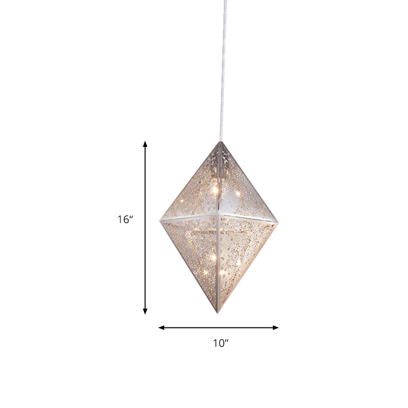 Modern Chrome Pendant Light with Diamond Metal Shade - 10"/14" Width