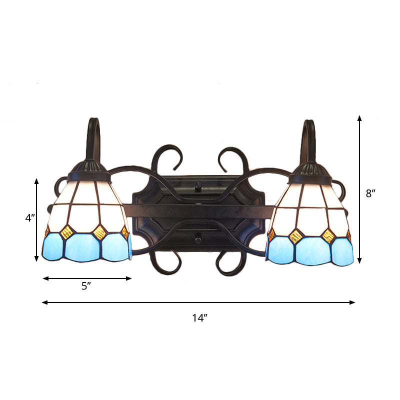 Mediterranean Dome Stained Glass Vanity Lighting: 2-Head Wall Sconce For Bathroom