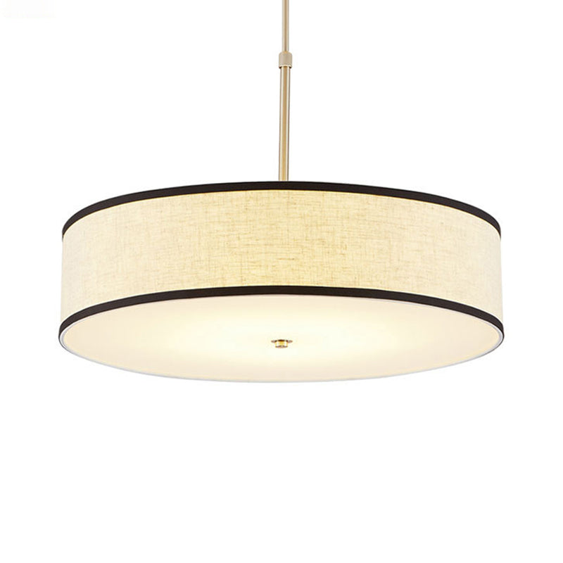 Simple Fabric Drum Ceiling Pendant Light - Beige Hanging Lamp Kit 16/19.5/23.5 Dia 3 Lights