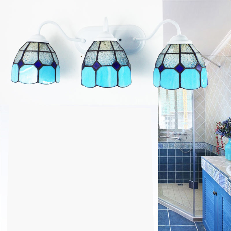 Tiffany Blue Vanity Light Fixture - 3 Heads Clear Dimpled Glass Wall Mount