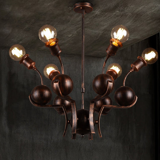 Modern Bronze Loft Style Chandelier with 6 Metal Ball Hanging Lights