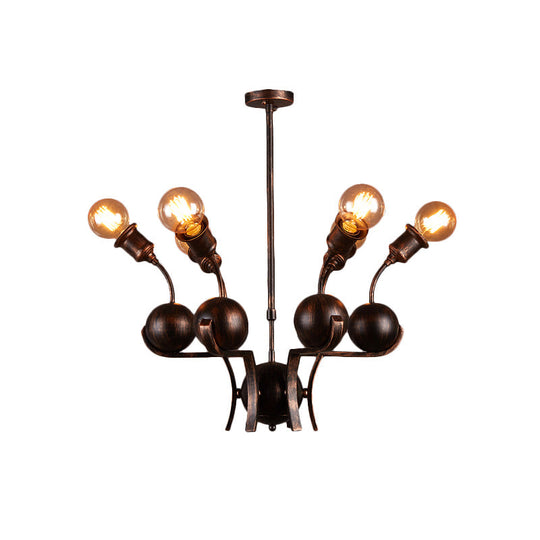 Bronze Loft Style Chandelier With 6-Head Hanging Light - Metal Ball Accent